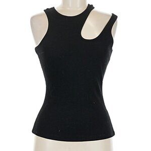 Saemdi Solid Dark Ribbed Strappy Stretch Cutout Tank Top Shirt Dark Medium